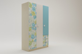 Шкаф 3-х створчатый с ящиками Твит (Белый/Зеленый/корпус Клен) в Уяре - uyar.mebel54.com | фото