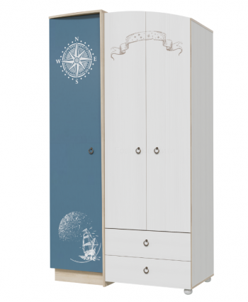 Шкаф для одежды Бриз 1200 Дуб ривьера/ Рамух белый/синий в Уяре - uyar.mebel54.com | фото
