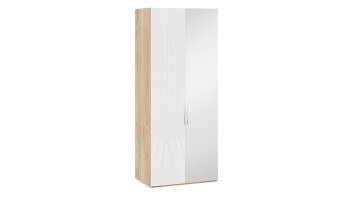 Шкаф для одежды с 1 глухой и 1 зеркальной дверями правый «Эмбер» Яблоня Беллуно/Белый глянец в Уяре - uyar.mebel54.com | фото