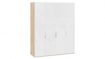 Шкаф для одежды с 4 глухими дверями «Эмбер» Яблоня Беллуно/Белый глянец в Уяре - uyar.mebel54.com | фото