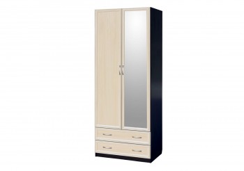 Шкаф для платья и белья 2-х дверный с профилем МДФ с 1 зеркалом Венге/Дуб выбеленный в Уяре - uyar.mebel54.com | фото