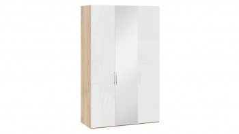 Шкаф комбинированный с 2 глухими и 1 зеркальной дверями правый «Эмбер» Яблоня Беллуно/Белый глянец в Уяре - uyar.mebel54.com | фото