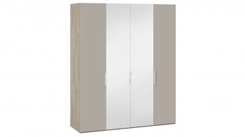 Шкаф комбинированный с 2 глухими и 2 зеркальными дверями «Эмбер» Баттл Рок/Серый глянец в Уяре - uyar.mebel54.com | фото