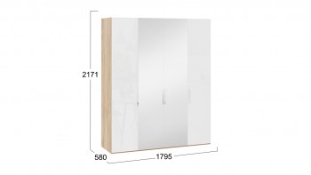 Шкаф комбинированный с 2 глухими и 2 зеркальными дверями «Эмбер» Яблоня Беллуно/Белый глянец в Уяре - uyar.mebel54.com | фото
