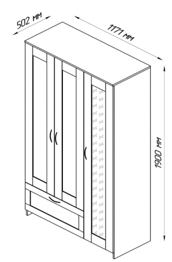 Шкаф трехдверный Сириус с зеркалом и 1 ящиком дуб сонома в Уяре - uyar.mebel54.com | фото