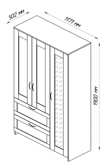 Шкаф трехдверный Сириус с зеркалом и 2 ящиками дуб сонома в Уяре - uyar.mebel54.com | фото